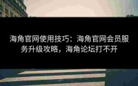 海角官网使用技巧：海角官网会员服务升级攻略，海角论坛打不开
