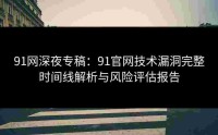 91网深夜专稿：91官网技术漏洞完整时间线解析与风险评估报告