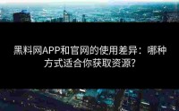 黑料网APP和官网的使用差异：哪种方式适合你获取资源？