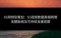 91网特别策划：91视频数据真相舆情发酵脉络及可持续发展观察