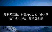黑料网实录：拼房App上的“多人同住”成人体验，黑料怎么拼