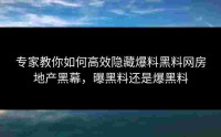 专家教你如何高效隐藏爆料黑料网房地产黑幕，曝黑料还是爆黑料