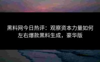 黑料网今日热评：观察资本力量如何左右爆款黑料生成，豪华版