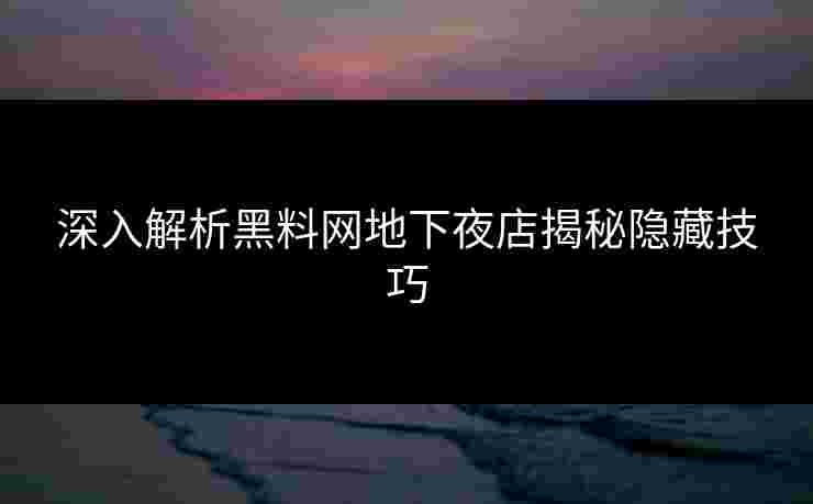 深入解析黑料网地下夜店揭秘隐藏技巧